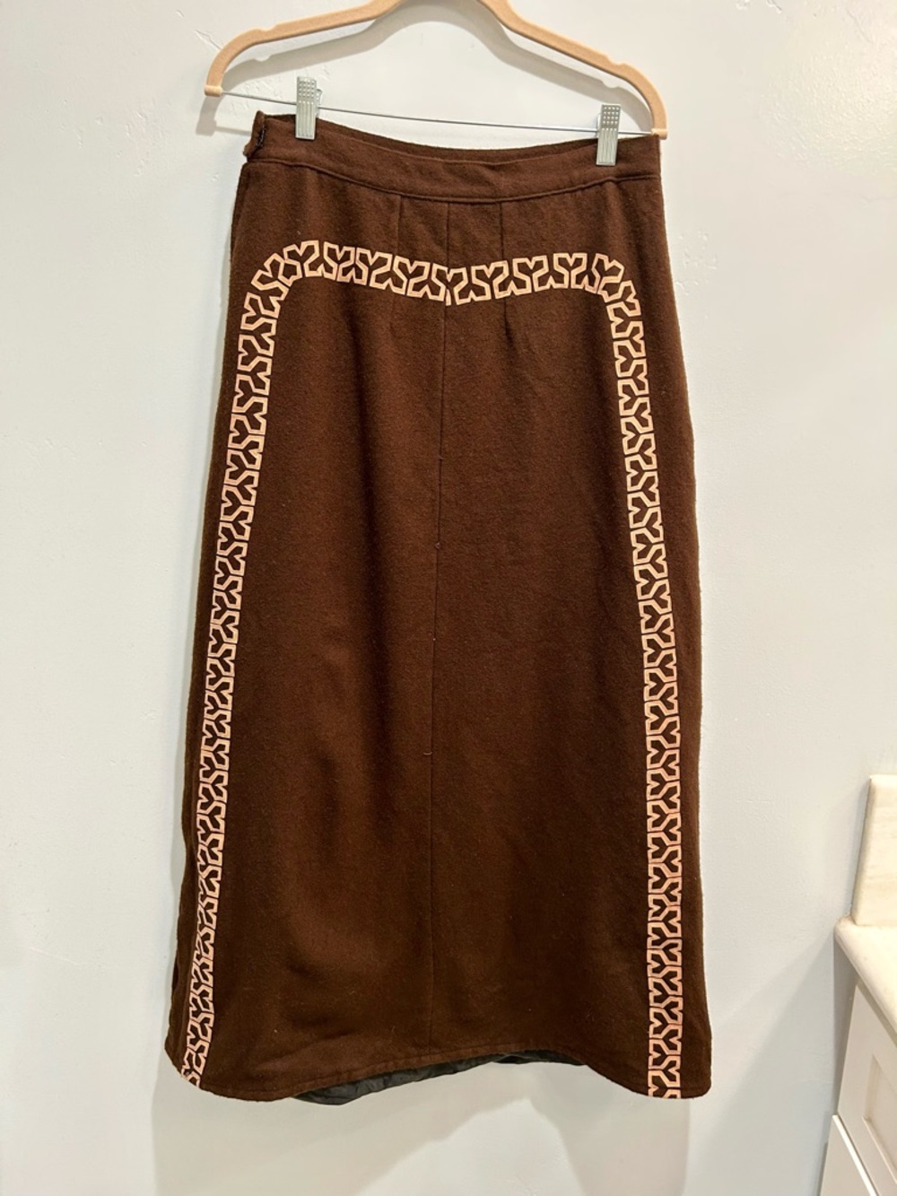 Rare Vintage 50s Mexican Folk Art Thunderbird Eagle MidiSkirt Wool Mid-Century S - Picture 6 of 10
